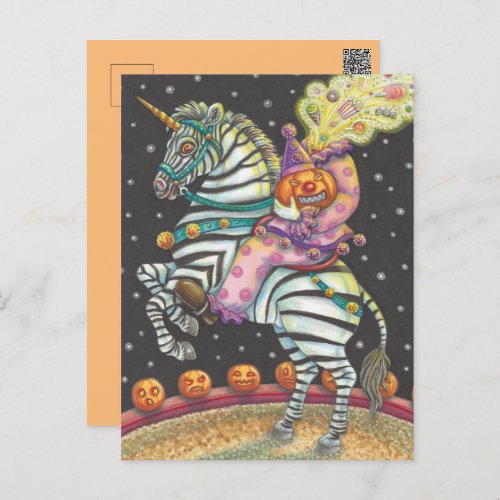 SLEEPY HOLLOW CIRCUS CLOWN ZEBRA Halloween  Holiday Postcard