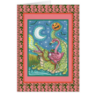 SLEEPY HOLLOW PINK FLAMINGO & CROC HALLOWEEN Verse Cards