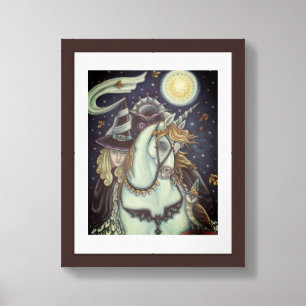 SLEEPY HOLLOW WITCH UNICORN OWL, HALLOWEEN FANTASY FRAMED ART