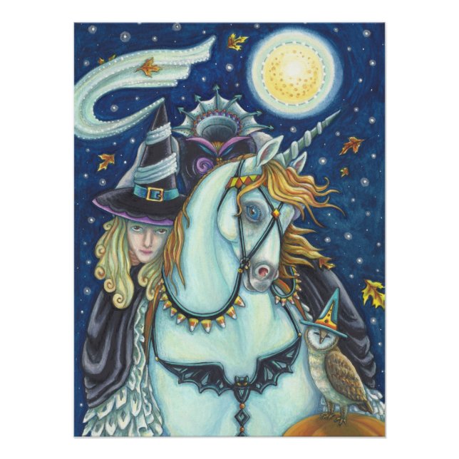 SLEEPY HOLLOW WITCH UNICORN OWL, HALLOWEEN FANTASY POSTER (Front)