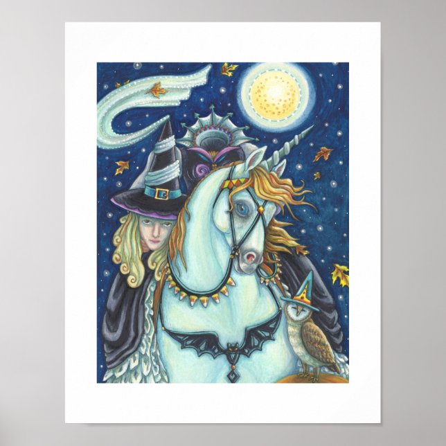 SLEEPY HOLLOW WITCH UNICORN OWL, HALLOWEEN FANTASY POSTER (Front)