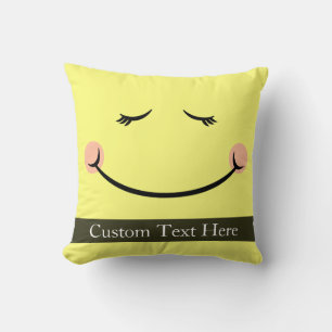 Sleepy Kawaii Happy Face Throw Pillow