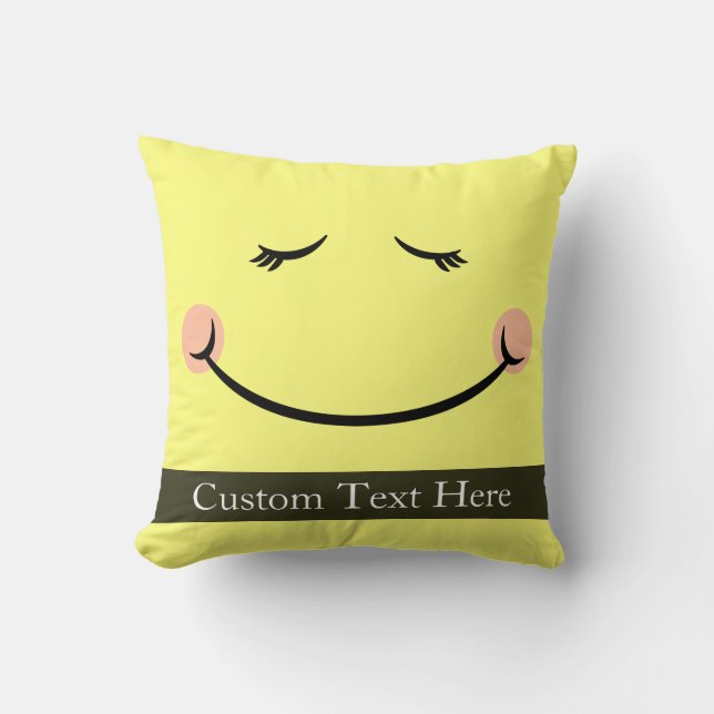 Sleepy Kawaii Happy Face Throw Pillow (Front)