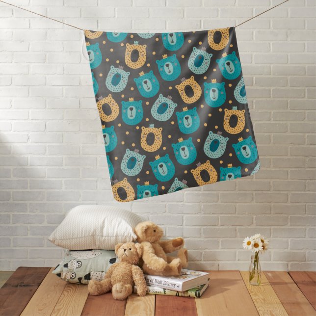 Sleepy King Bear Pattern Scandinavian Style  Baby Blanket (In Situ)