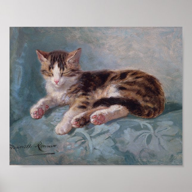 Sleepy Kitten by Henriette Ronner-Knip Poster (Front)