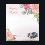 Sleepy Kitten Illustration Girl Daily Activity Notepad<br><div class="desc">A sleepy cat surrounded by delicate flowers. The purr-fect (perfect) gift! Simulated gold glitter.</div>