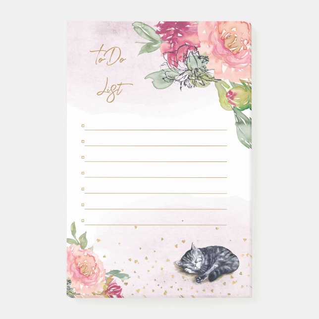 Sleepy Kitten Illustration Girl Daily Activity Post-it Notes (Front)