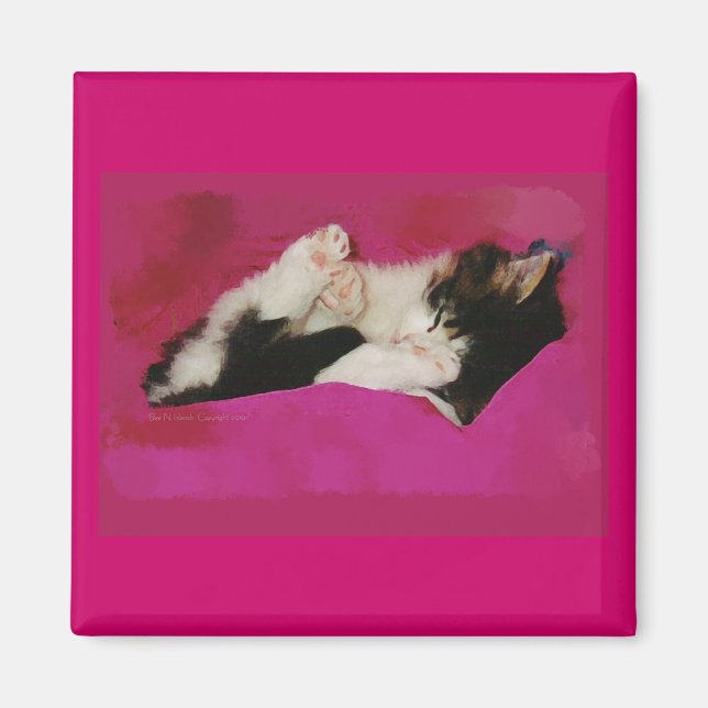 Sleepy Kitten in Pink Magnet (Front)