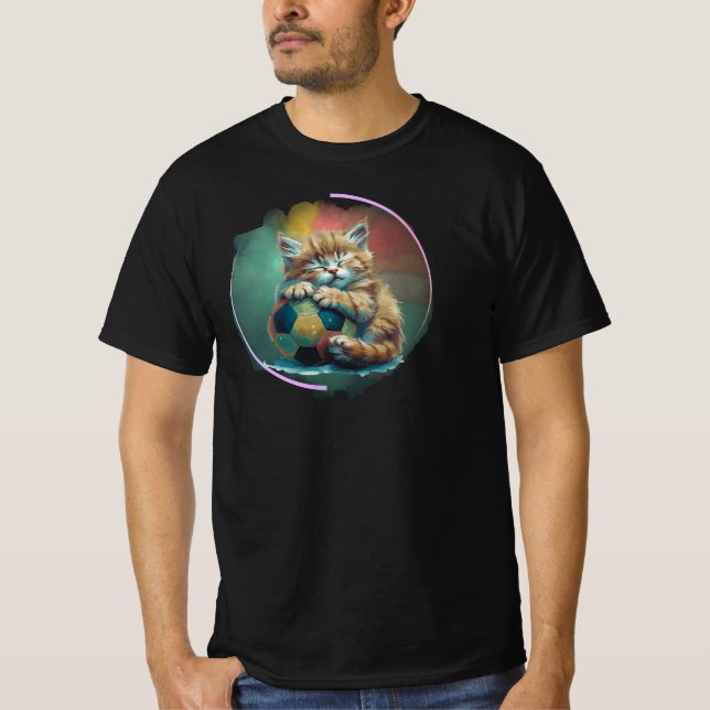 Sleepy Kitten with Soccer Ball – Cute Sports Lover T-Shirt (Front)