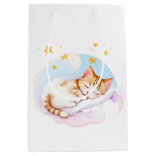 Sleepy Kitty on a Bed of Fluffy Clouds Stars Medium Gift Bag