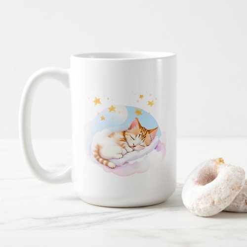 Sleepy Kitty on a Fluffy Bed of Clouds  Coffee Mug