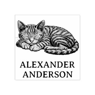 Sleepy Kitty Personalize Rubber Stamp