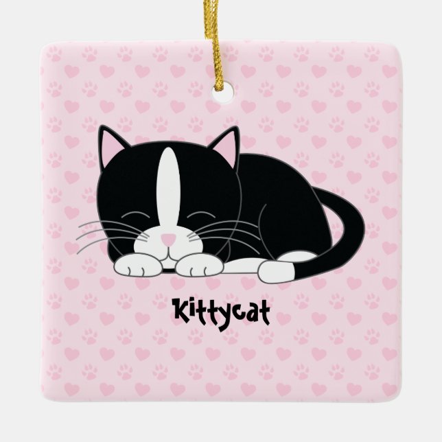 Sleepy Kitty {Tuxedo Cat} Custom Ornaments (Front)