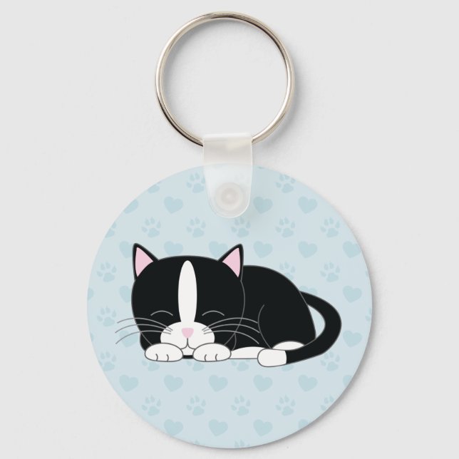 Sleepy Kitty {Tuxedo} Keychain (Front)