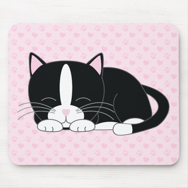 Sleepy Kitty {Tuxedo} Mouse Pad (Front)