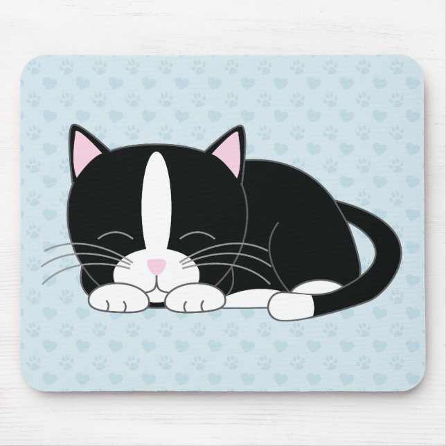 Sleepy Kitty {Tuxedo} Mouse Pad (Front)