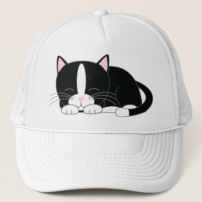 Sleepy Kitty {Tuxedo} Trucker Hat (Front)