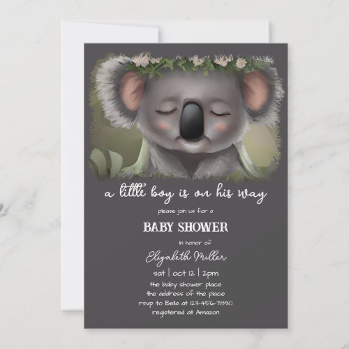 Sleepy Koala Australia Animal Baby Girl Shower Invitation