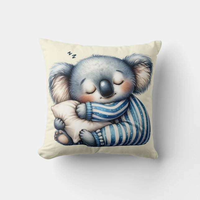 Sleepy Koala Bear Throw Pillow (Front)