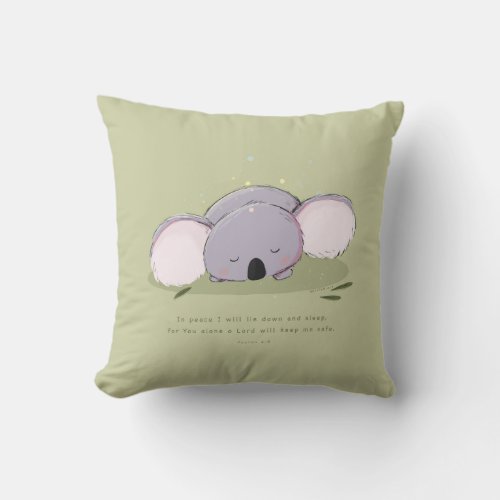 Sleepy Koala Christian Bible Verse Throw Pillow