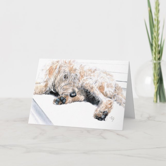Sleepy Labradoodle Greeting Card (Front)