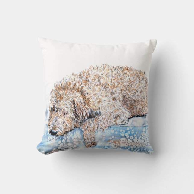 Sleepy Labradoodle Throw Pillow (Front)