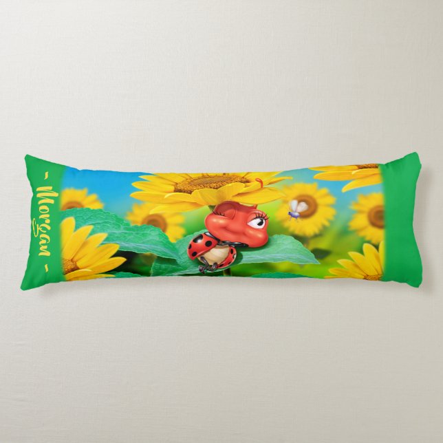 Sleepy Ladybug in Sunflowers.Giant custom Body Pillow (Front)