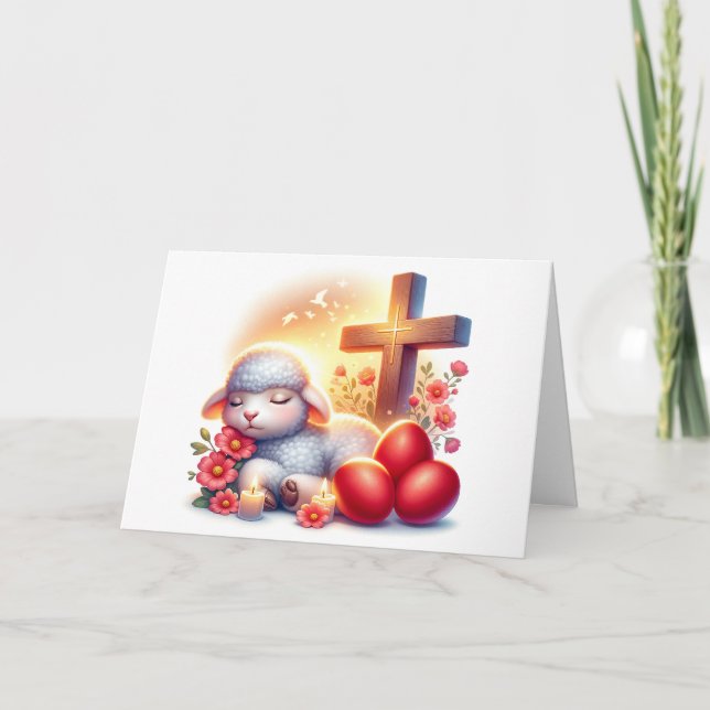 Sleepy Lamb Orthodox Easter  Card (Front)