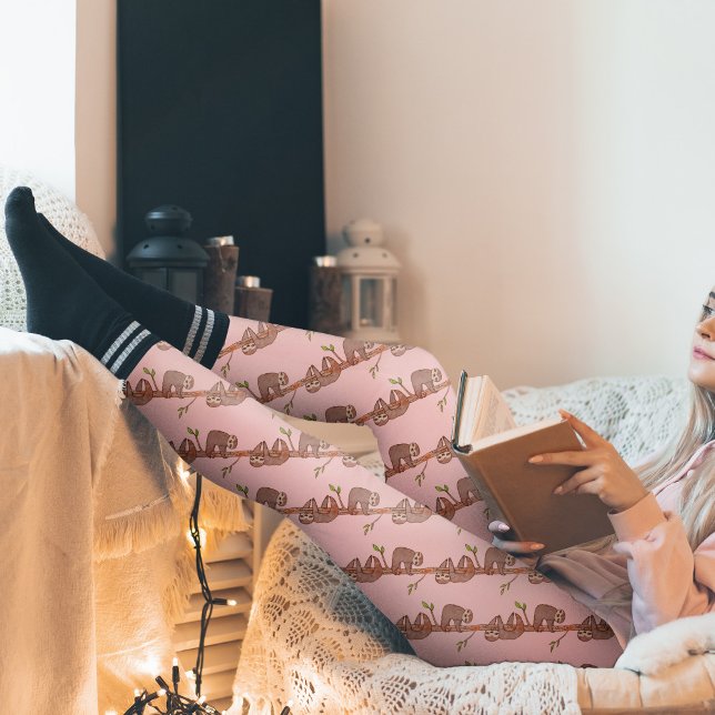 Sleepy Lazy Baby Sloth Pattern Leggings (Sloth Pattern Leggings (choose your own background colour))