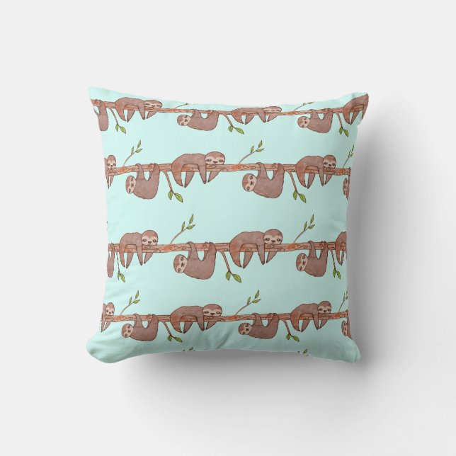 Sleepy Lazy Baby Sloth Pattern Pillow (Front)