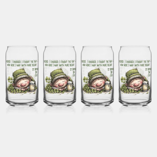 Sleepy Leprechaun Can Glass (Front)