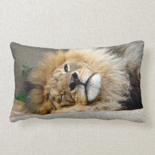 Sleepy lion sticking out the tongue Throw Pillow