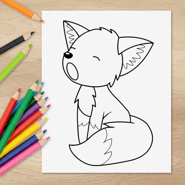 Sleepy Little Fox Coloring Page Rubber Stamp (Creator Uploaded)