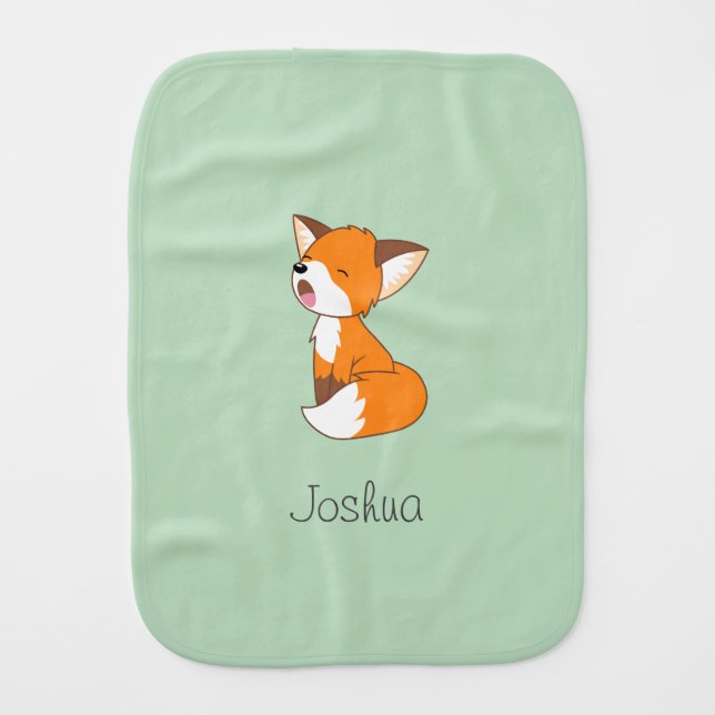 Sleepy Little Fox Green Baby Burp Cloth (Front)
