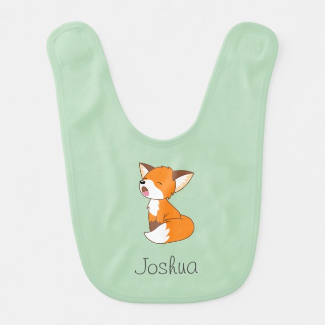 Sleepy Little Fox Green Bib (Front)