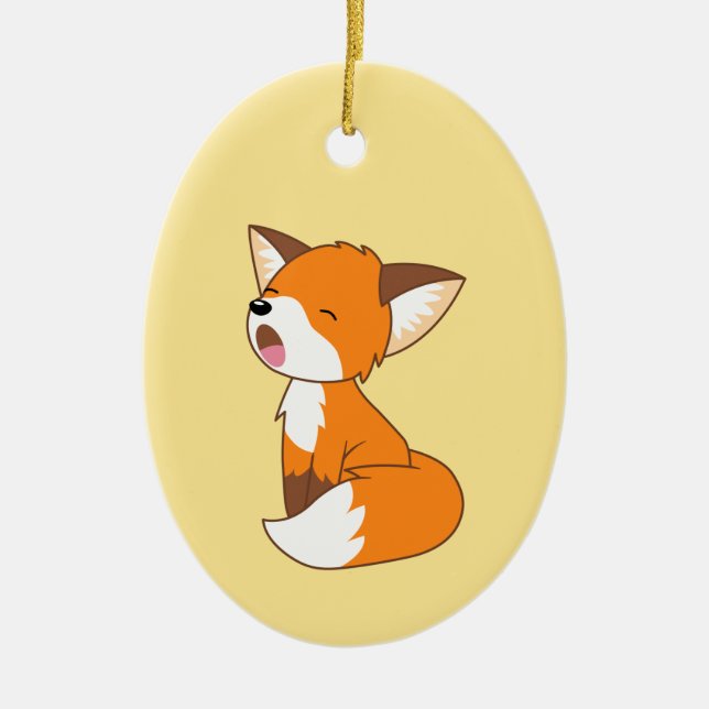 Sleepy Little Fox on Yellow Magnetic Ceramic Ornament (Front)