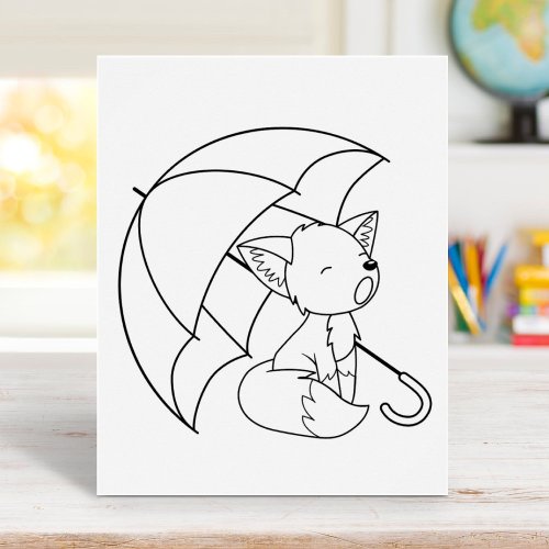 Sleepy Little Fox under Umbrella Coloring Page Poster