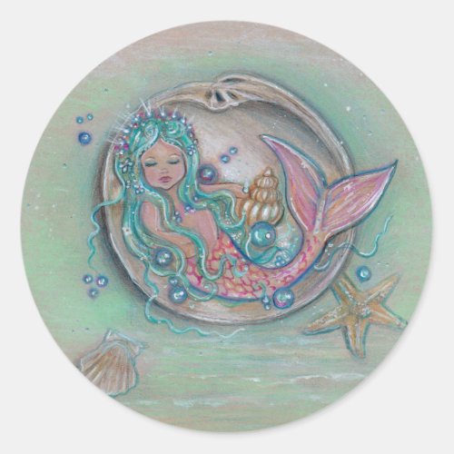 Sleepy little mermaid by Renee Lavoie Classic Round Sticker