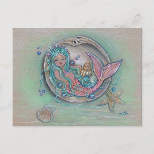 Sleepy little mermaid by Renee Lavoie Postcard