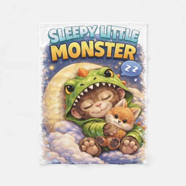 Sleepy Little Monster Baby Blanket Cute Dino (Front)
