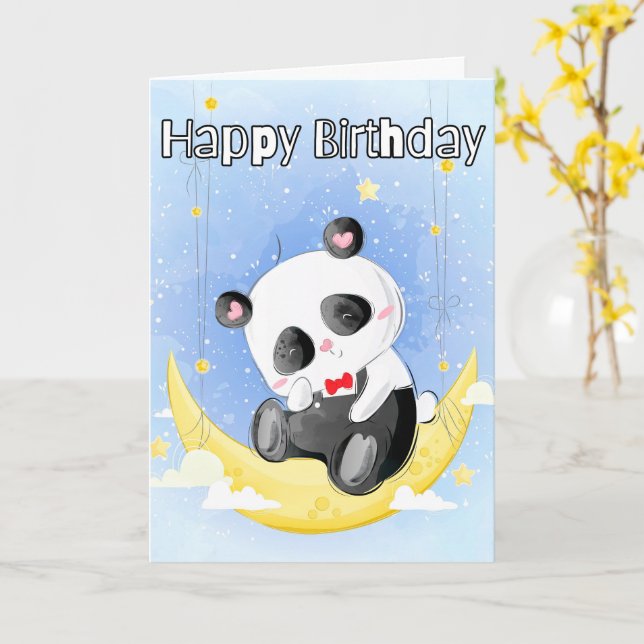 Sleepy Little Panda Bear | Happy Birthday Card (Yellow Flower)