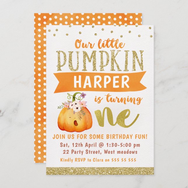 Sleepy Little Pumpkin 1st Birthday Invitation (Front/Back)