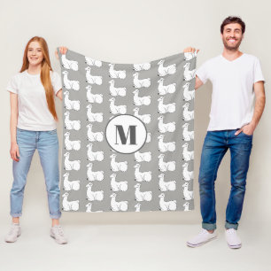 Sleepy Llamas & Gray Monogram Fleece Blanket