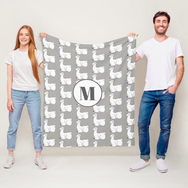 Sleepy Llamas & Gray | Monogram Fleece Blanket (In Situ)