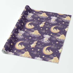 Sleepy Moon Baby Animals Bedtime Sticker Wrapping Paper