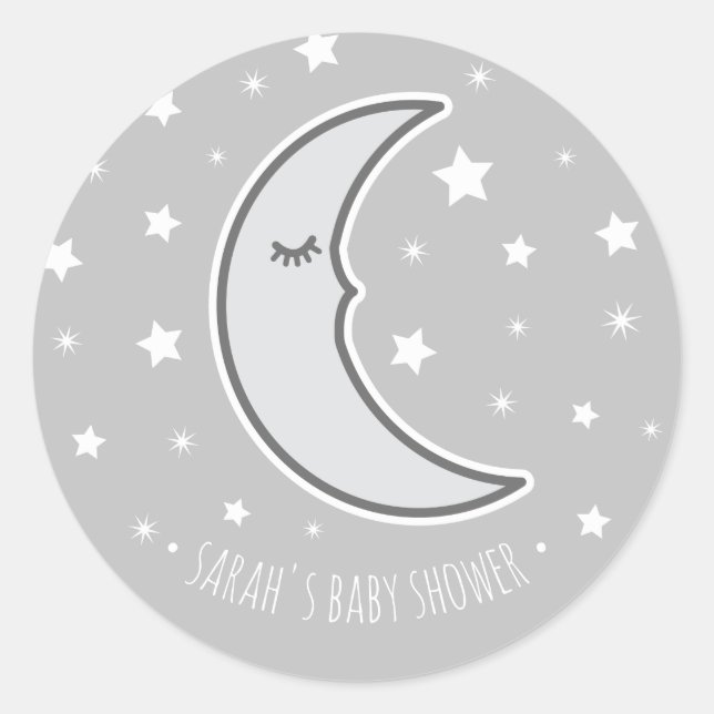 Sleepy Moon Baby shower favor round seal sticker (Front)
