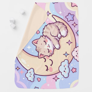 Sleepy Moon Kitten Baby Blanket