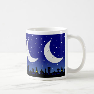 Sleepy moon over town mug