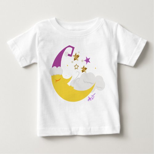 Sleepy Moon Purple Hat  Gold Stars Baby T_Shirt