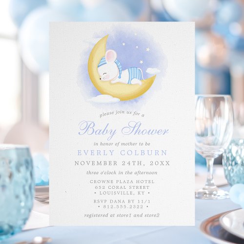 Baby Shower Invitations 13 Sleepy Mouse On Moon Watercolor Boy Baby Shower Invitation